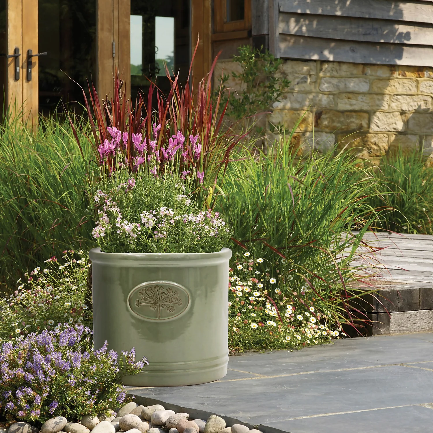 Country Living Heritage Sage Cylinder Pot - 38cm 2 Country Living Heritage Sage Cylinder Pot - 38cm - Image 2
