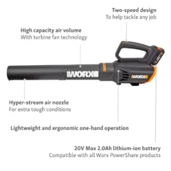 Worx WG547E Turbine 20V 2.0Ah Cordless Garden Blower -Deals A Sunlit Garden Store 13326414 7854900642900455