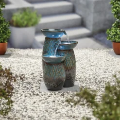 Stylish Fountain Glazed Trio Water Feature With LEDs -Deals A Sunlit Garden Store 13846047 7854962028373355