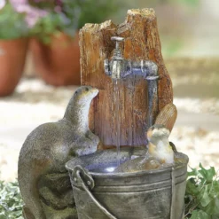 Stylish Fountain Playful Otters Water Feature With LEDs -Deals A Sunlit Garden Store 13846072 1884962027752889