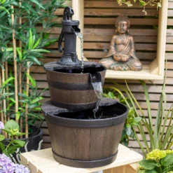Stylish Fountain Whiskey Barrels Garden Water Feature -Deals A Sunlit Garden Store 13944159 1645005844956494