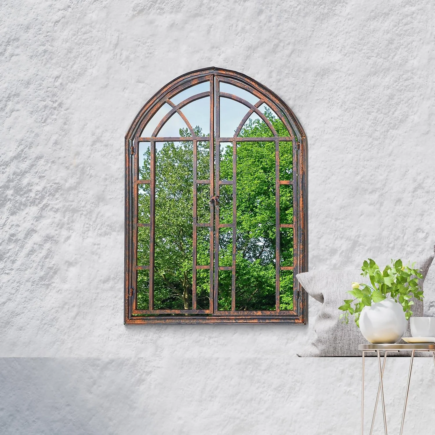 MirrorOutlet Metal Arched Decorative Window Opening Garden Mirror - 78x61cm 2 MirrorOutlet Metal Arched Decorative Window Opening Garden Mirror - 78x61cm - Image 2