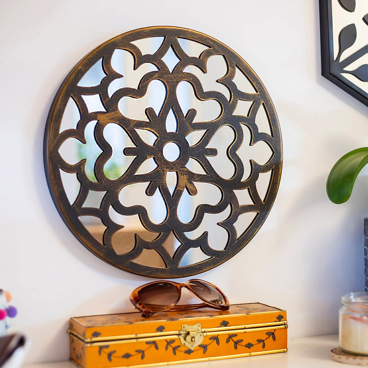 Round Laser Cut Outdoor Mirror 35cm - Bronze 3 Round Laser Cut Outdoor Mirror 35cm - Bronze - Image 3