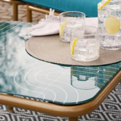 Omari Metal Garden Corner Sofa Set - Teal & Gold -Deals A Sunlit Garden Store 14005699 4965022704578830