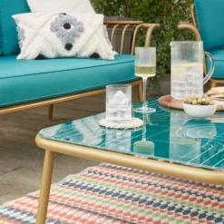 Omari Metal Garden Sofa Set - Teal & Gold -Deals A Sunlit Garden Store 14005703 1365022638067828